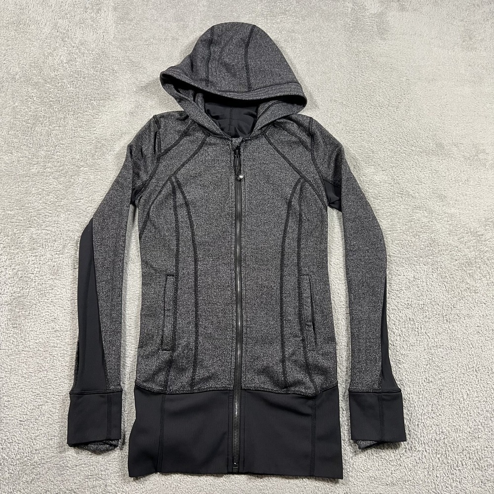 Lululemon Daily Practice Jacket Womens 2 Gray Black Full Zip Hoodie Stretch